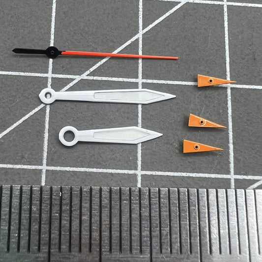 White trim arrow-shaped 14mm watch hands for Miyota OS10 OS20 OS60 OS80 movements, precise timekeeping accessory.