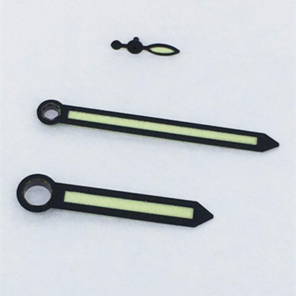 1. Green luminous 3-hand watch hands with black trim for ST3600 and ETA6497 movements.  