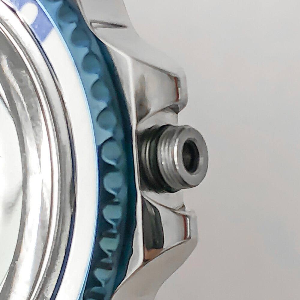 Blue retro 39.5mm stainless steel watch case with acrylic mirror, compatible with NH35/NH36 movements.