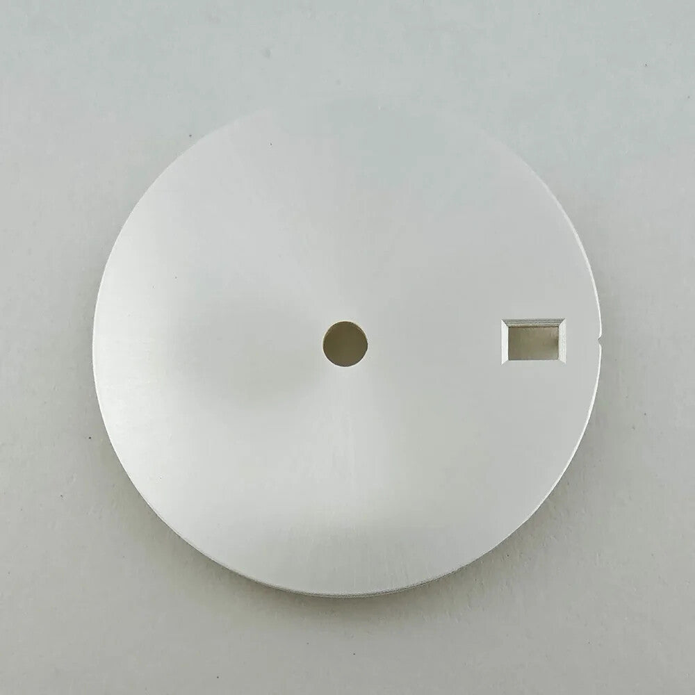 28.5mm solid color watch dial, metal design, no lume, fits NH35 movement, sleek accessory.