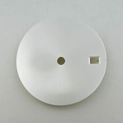 28.5mm solid color watch dial, metal design, no lume, fits NH35 movement, sleek accessory.