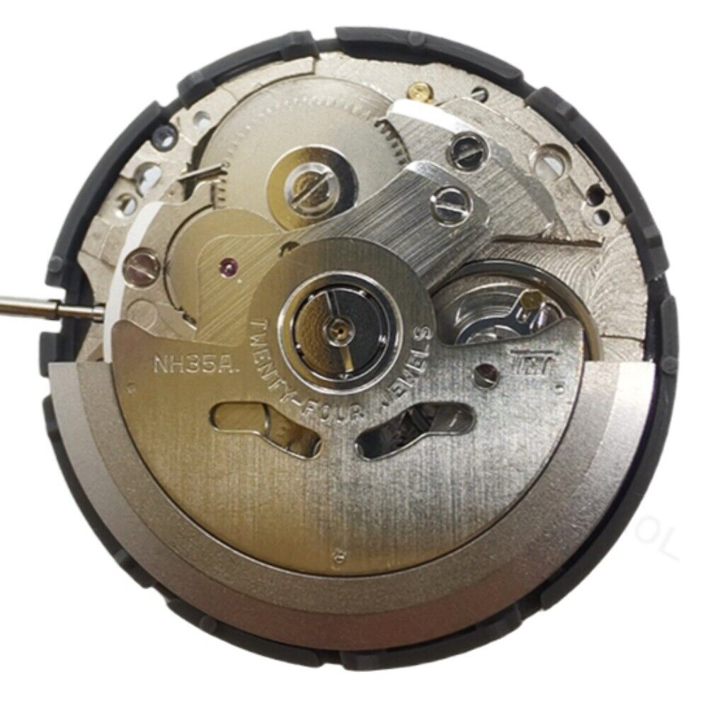 Japan NH35 automatic watch movement with vintage black date wheel, 24 jewels for precise timekeeping