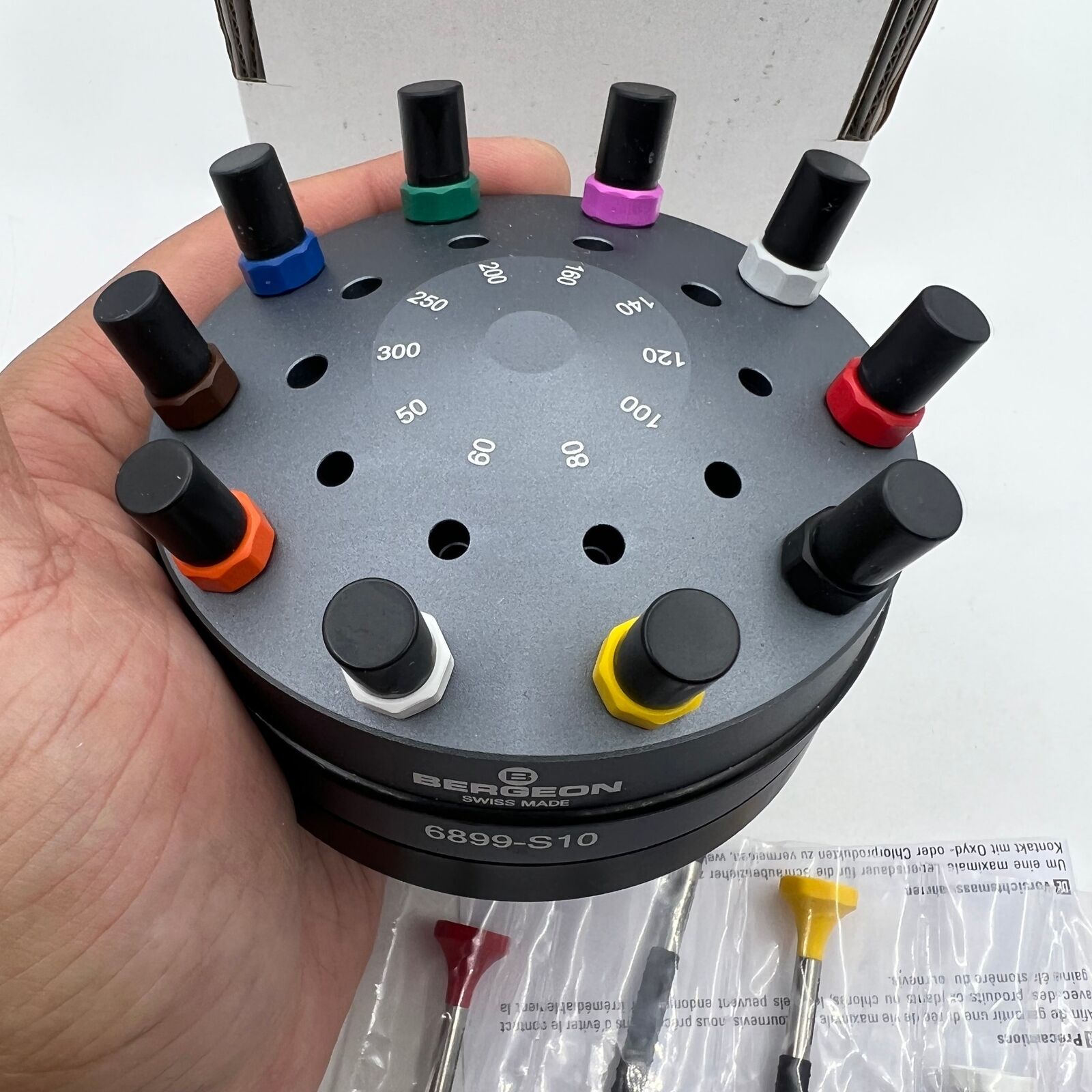 Bergeon 6899-S10 stainless steel screwdrivers with elastomer handles for precise watch repairs and adjustments