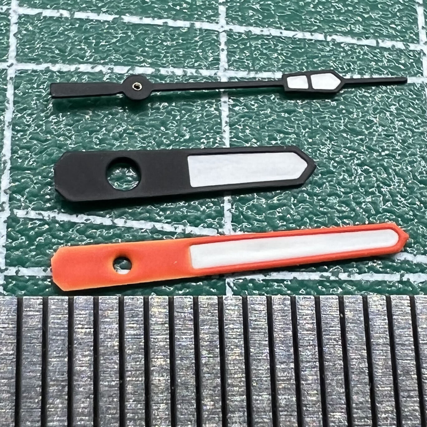 Wholesale C3 green lume diving watch hands with black and orange trim for NH35/36 movements.