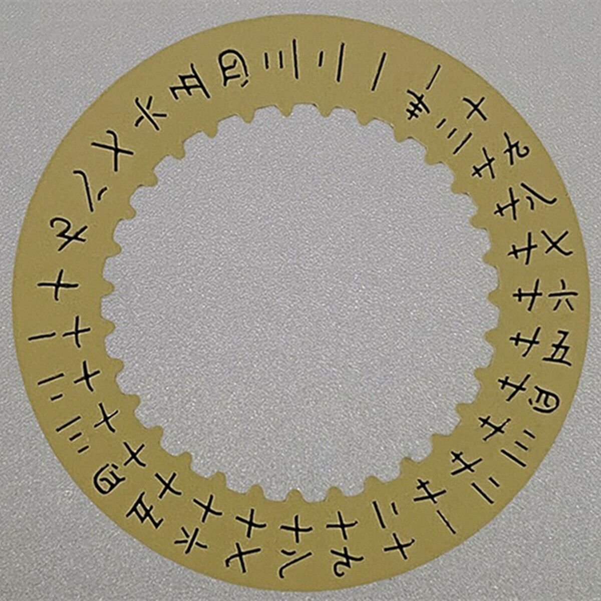 Vintage Chinese font golden date disk wheel for 3135 movement, precise watch accessory detail.