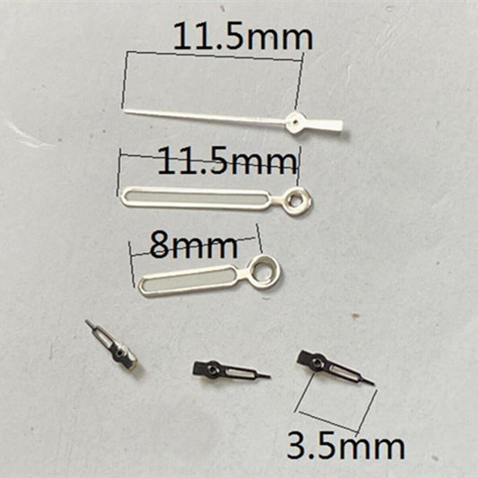 Aiguilles de montre luminescentes vertes de 11,5 mm, garniture argentée et noire, pour mouvement VD53, VD54 et VD57