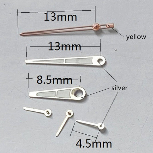 13 mm Silber + Gelbe Zierleiste Lume Uhrzeiger für Miyota OS10 OS20 OS22 OS60 OS80