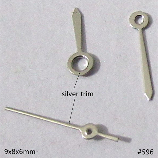 9mm silver painted watch hands set for Miyota 2035 movement, precise and stylish accessory.