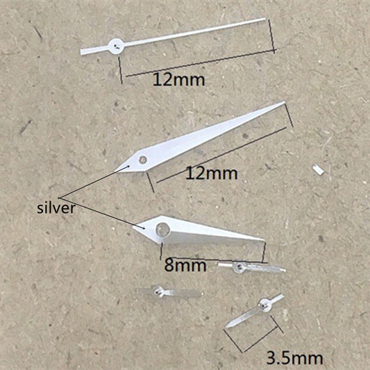 Aiguilles de montre luminescentes vertes polies argentées de 12 mm pour mouvement VD53, VD54 et VD57