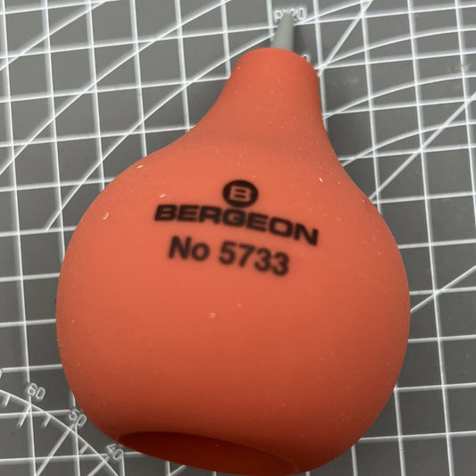 Swiss Made Bergeon 5733 rubber dust blower for cleaning watches and watchmaker tools.