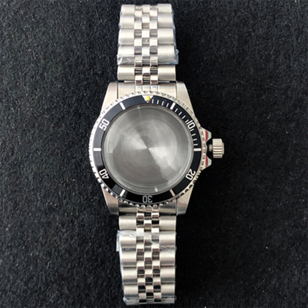 Stainless steel 39.5mm watch case with strap band for NH35/NH36 movement, durable and stylish.