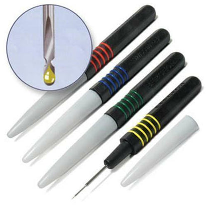 Bergeon 7013-4 metal dip oilers set for precise watch oiling with ergonomic grip, ideal for watch repair.