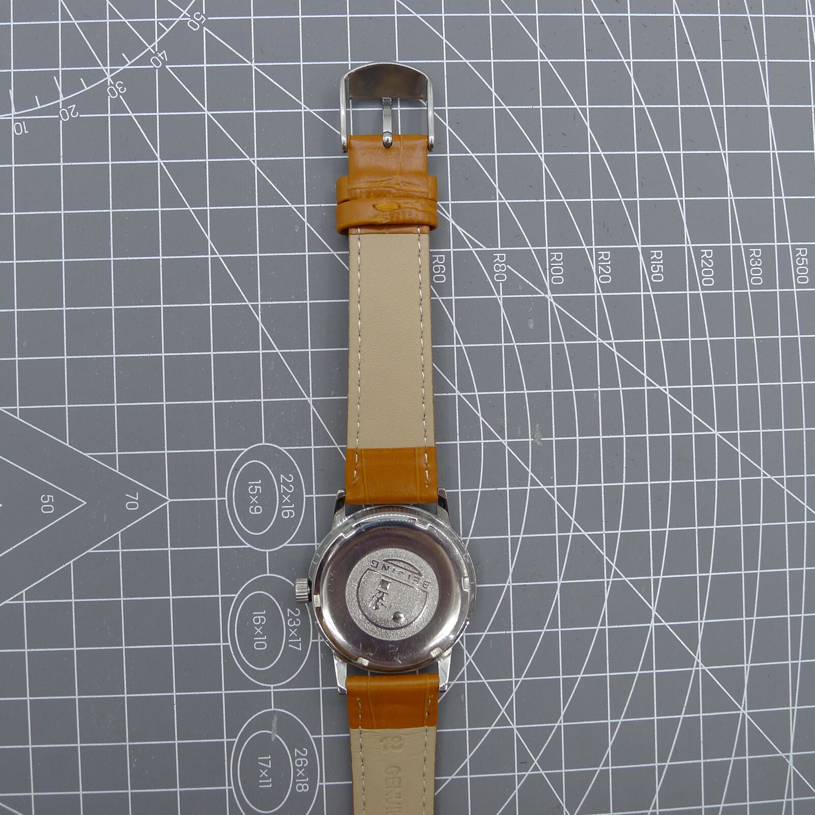 Beijing 36mm Double Rhomb watch with silver case and nail strap, manual mechanical movement, elegant design