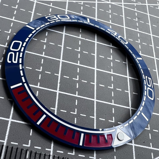 41,5 mm/32,5 mm Keramik-Uhrenlünetteneinsatz, dunkelblaue Lünette, dunkelrote Schrift