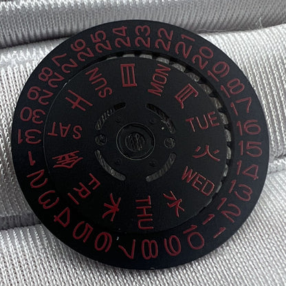 Red font date disk wheel for NH36 movement, date at 3.8, Japan Made for precise watch repair.