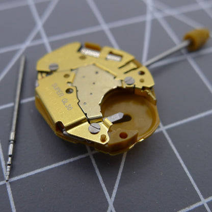 Miyota GL30 quartz watch movement with 3 gold hands, precise and reliable for luxury watch accessories.