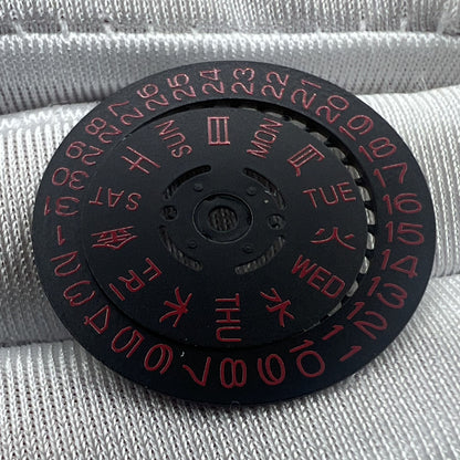 Red font date disk wheel for NH36 movement, date at 3.8 position, Japan Made, precise watch repair part.