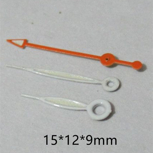 Orange and white painted 15mm watch hands set for Miyota 2035 series.