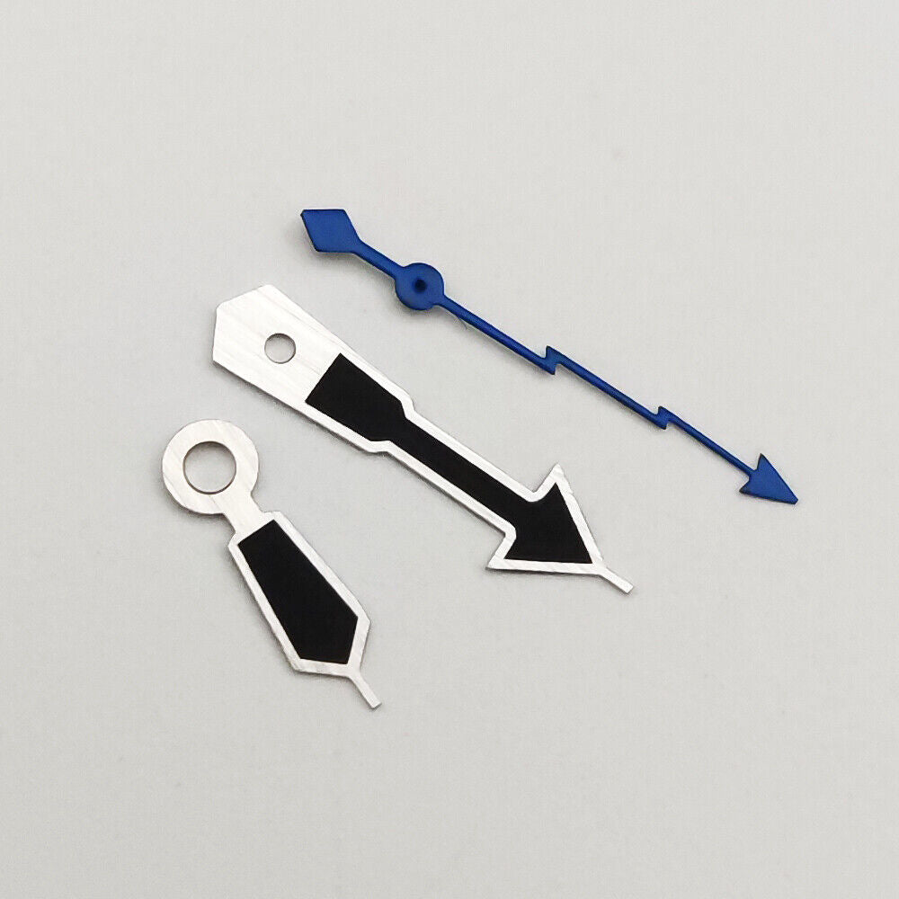 Silver trim black watch hands for NH35A/NH36A/4R36 movement, ideal for precise watch repair and customization.