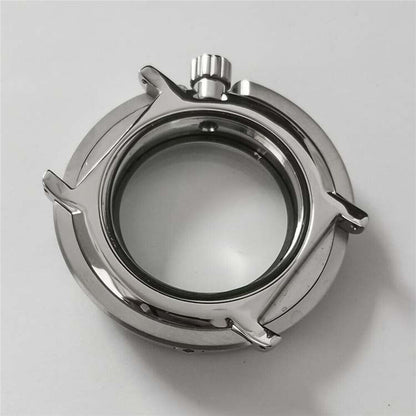 45MM stainless steel watch case with mineral glass, fits NH35/36 movements, durable and sleek design.