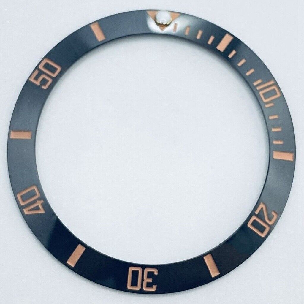 38mm black rose gold GMT ceramic bezel insert for 40mm diving watch case, durable accessory.