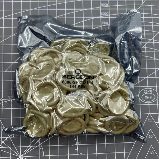Bergeon 6886-SP-XL rubber finger thimble cots, pack of 144, ideal for watchmaking and delicate tasks.
