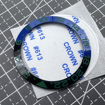 38mm Keramik Uhr Lünette Slope Blau + Schwarz Ring Grüne Schrift GMT für SUB 