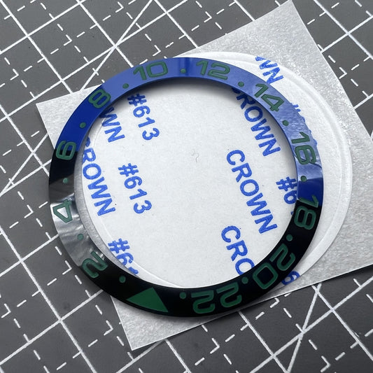 38mm Keramik Uhr Lünette Slope Blau + Schwarz Ring Grüne Schrift GMT für SUB 