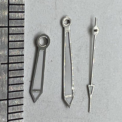 Silver-trimmed watch hands with green lume, 13mm, compatible with Miyota 2315 2035 movements.