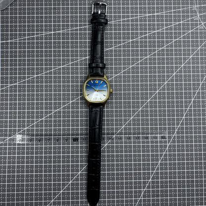 Shanghai Mechanische Herrenuhr 33mm mit goldenem Zeigerdetail und elegantem blauem Zifferblatt, klassisch und stilvoll.