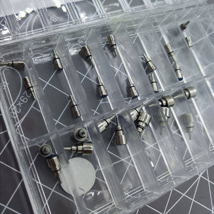 Set of 26 Classical stainless steel chronograph button pushers and screw-in watch pushers for repairs.
