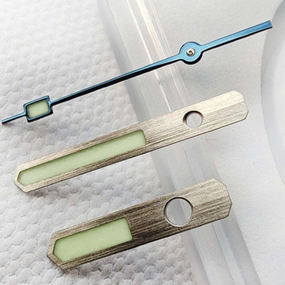 Blaues mattes Sekundenzeiger Set mit grünem Leuchtmittel für SPB143J1 NH35 NH36