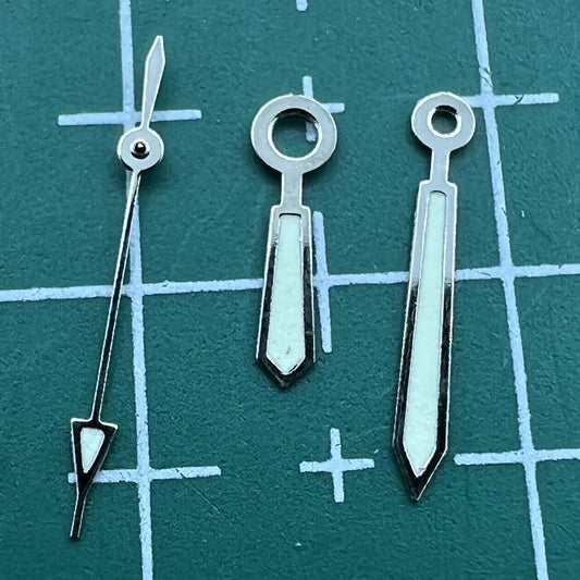 Luminous watch hands set by #1247 for Miyota 2115, sizes 12mm/11mm/8mm, ideal for precise time visibility