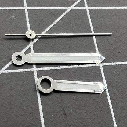 17mm silver trim green luminous watch hands set for Miyota 2035 movement with enhanced visibility.