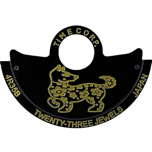 Dog-themed black rotor overlay for NH35 NH36 watch movement by China Zodiac, enhancing watch design.