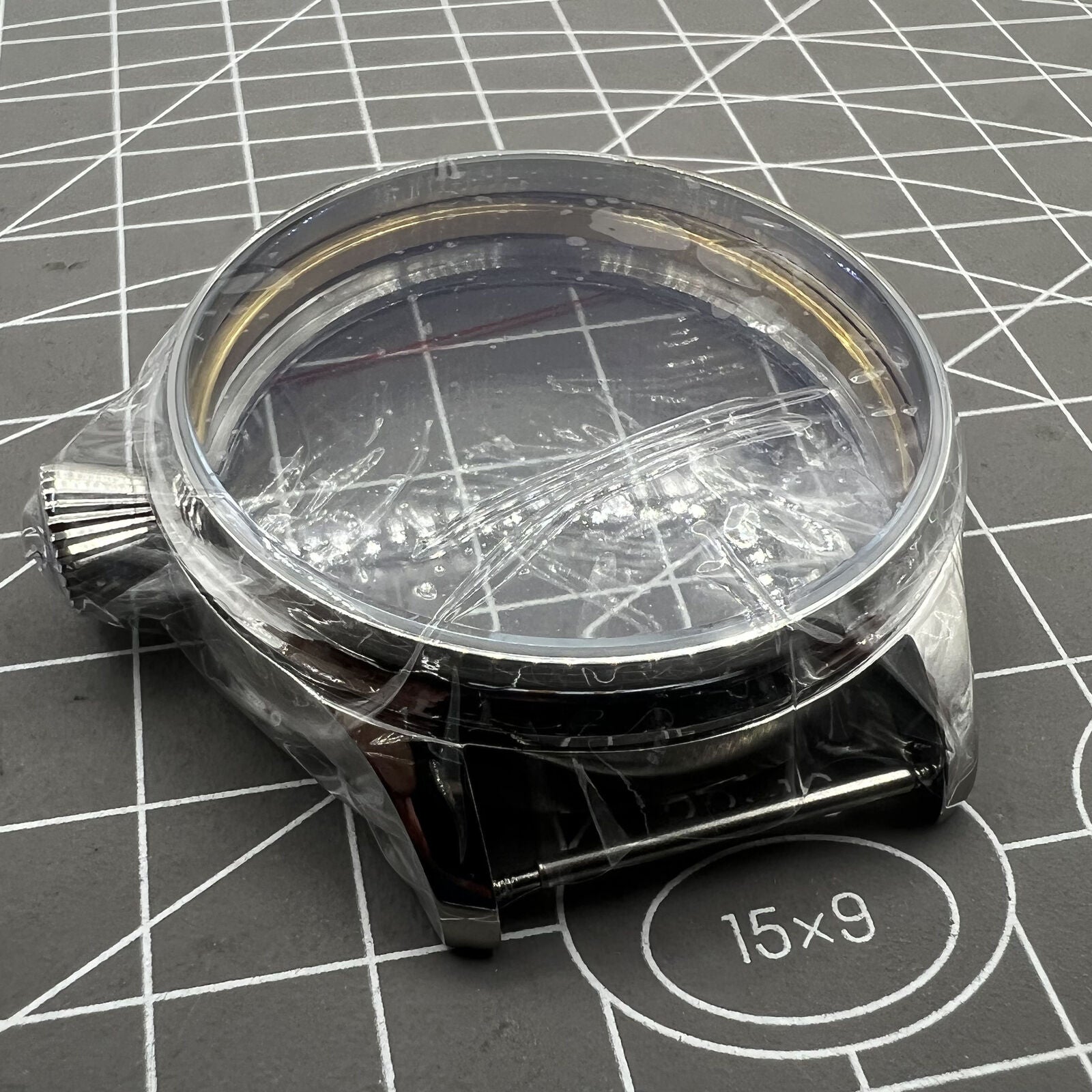 44mm stainless steel watch case compatible with Seagull ST3600 and ETA 6497 movements, durable design.