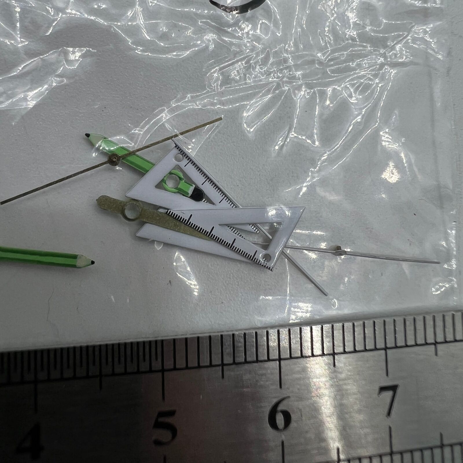 Triangular ruler-style watch hands in sleek irregular design, compatible with Miyota 2035 movement.