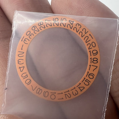Orange background date disk wheel overlay for NH35 NH36 movement with date at 3, Seiko compatible.
