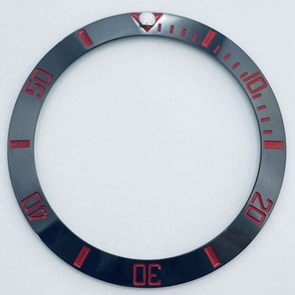 38mm black and red ceramic GMT bezel insert for 40mm watch case, durable diving accessory.