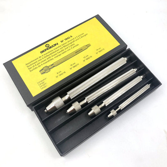 Swiss Bergeon 1842-A Set mit 4 Stiftschraubstockhaltern mit quadratischem Kopf 