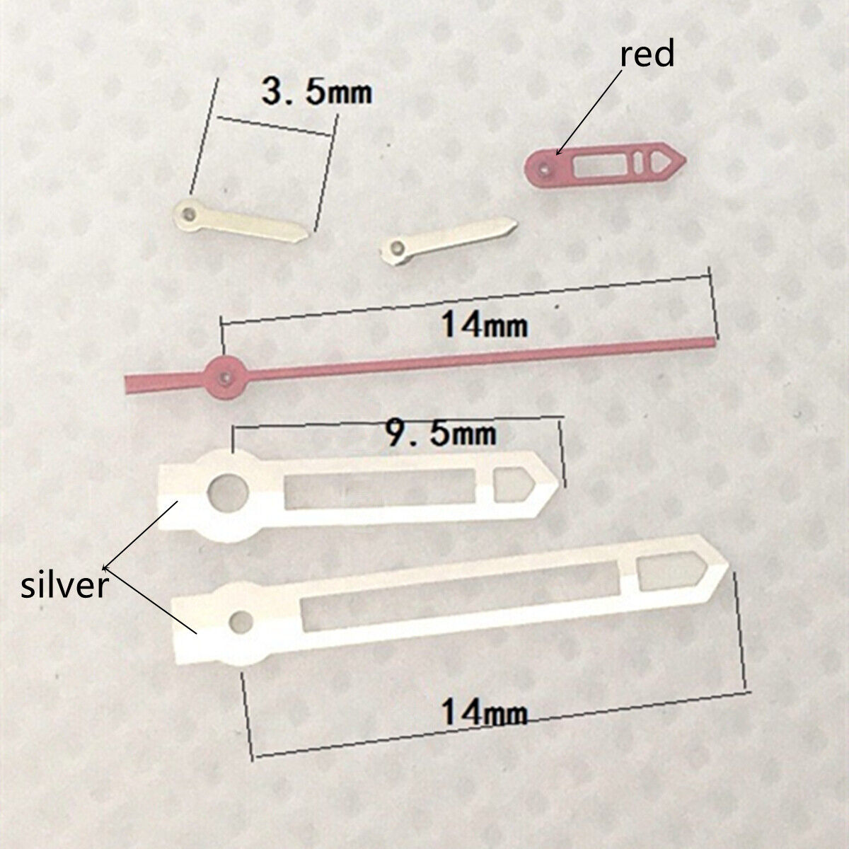 14mm red second hand with green lume for VD53, VD54, VD57 watch movements