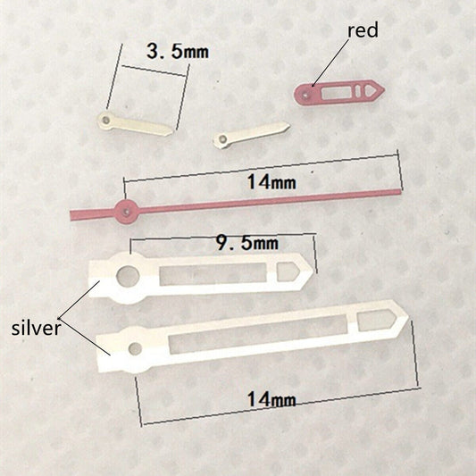 14mm red second hand with green lume for VD53, VD54, VD57 watch movements