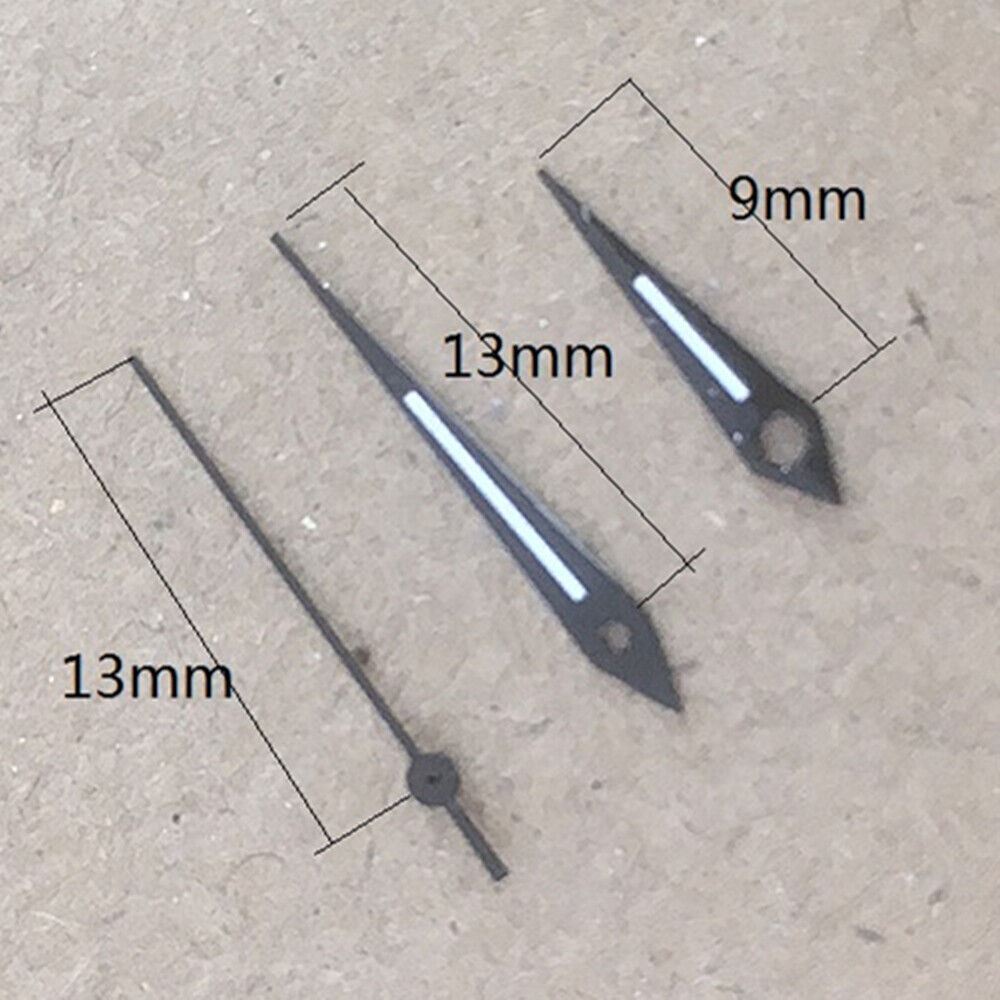 Black trim luminous watch hands for Miyota 2035 quartz movement, ideal for precise timekeeping accessories.