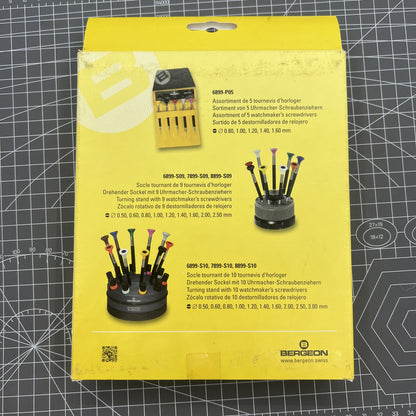 Bergeon 7899-A10 ergonomic screwdrivers set 0.50-3.00mm in wooden box for precise watch repair tasks