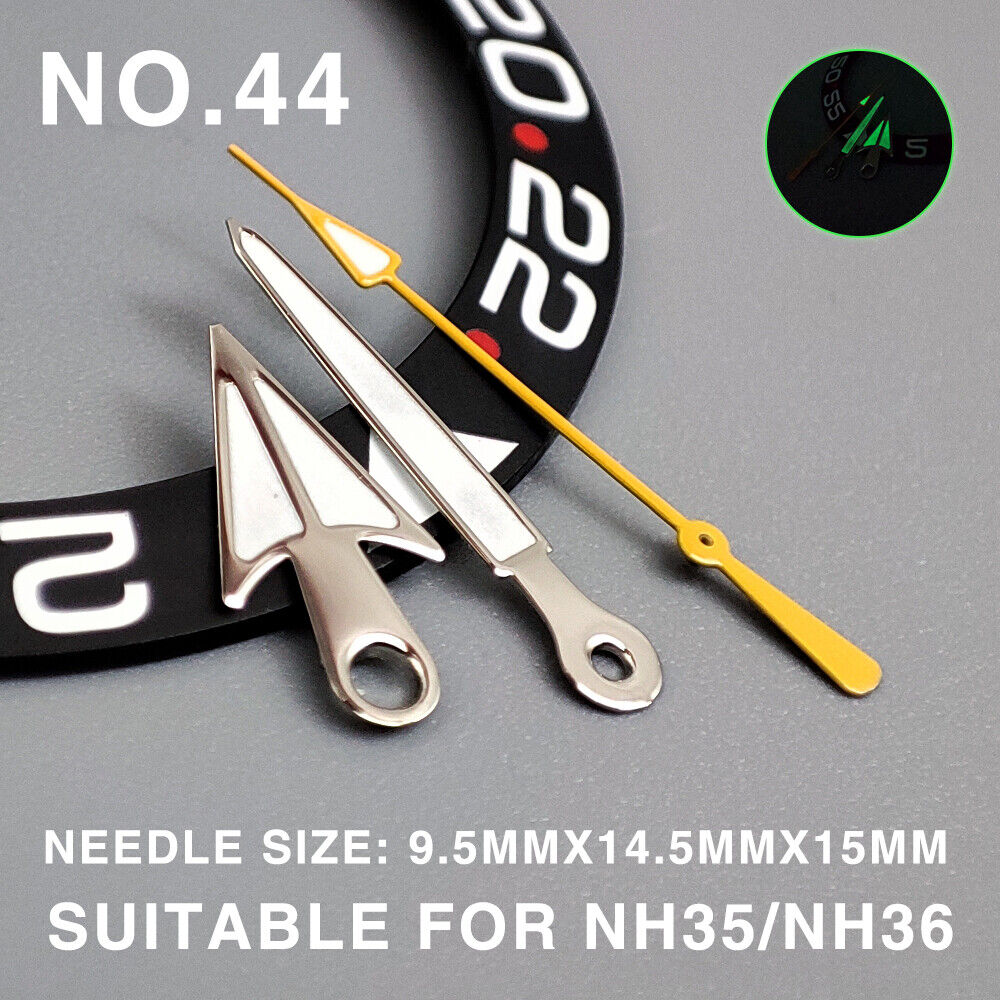 Green luminous 15mm yellow second hand for Miyota NH35/NH36 watches, ideal for precise timekeeping.