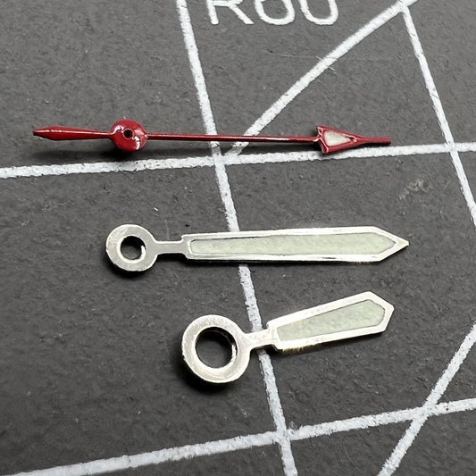14mm silver-trimmed green luminous watch hands set for Miyota 2035 movement