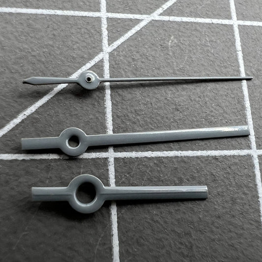 Set of silver-tone watch hands for Miyota 2035 movement, including 16mm hour/minute and 11mm second hands by NO.1305.