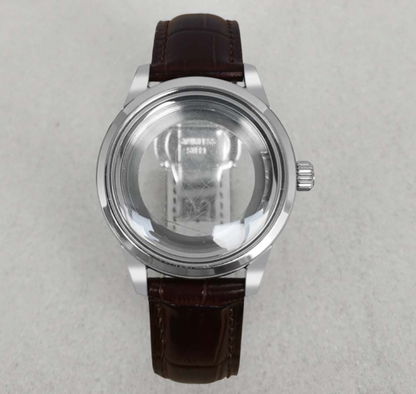 39 mm Edelstahl-Uhrengehäuse mit Schmetterlingsschnalle, Lederarmband für NH35/36