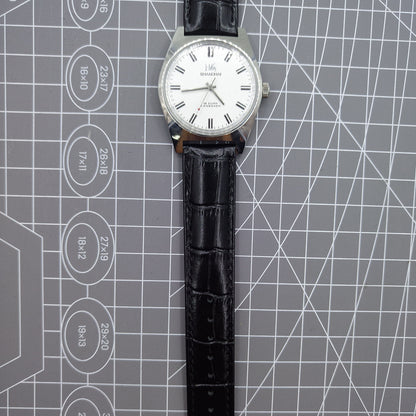 Shanghai Factory 38mm manual mechanical watch with white dial, 3 hands, 19 jewels, classic style for elegant wear.