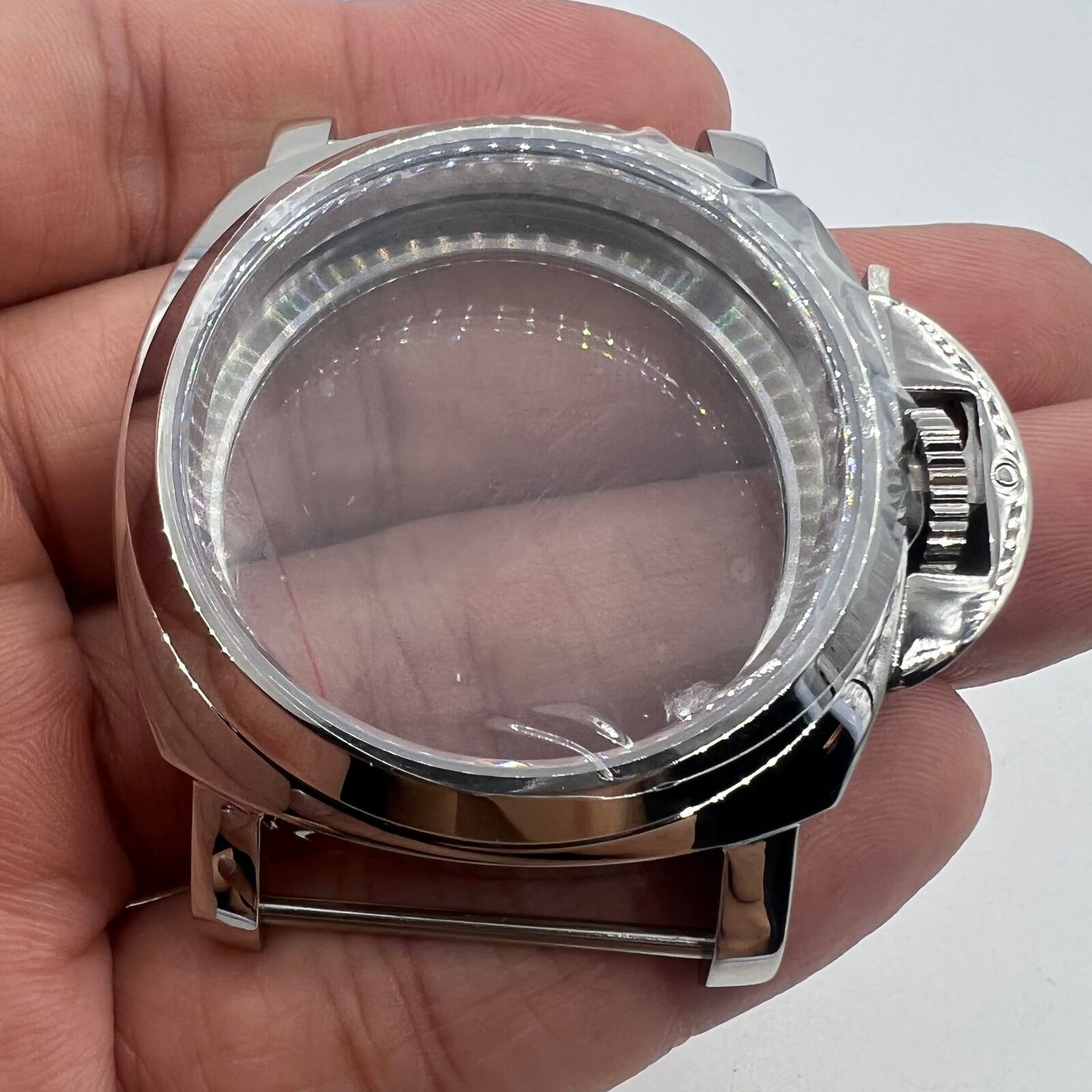 Polished 44MM stainless steel watch case, compatible with ETA6497/6498 and ST3600/ST3620 movements.